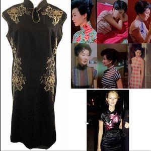 Brown Qipao Floral Cheongsam Knee Length Dress